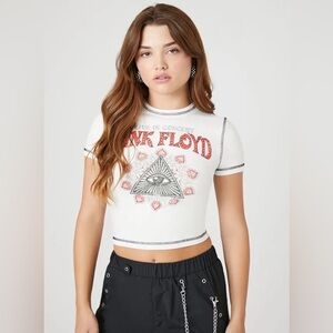 Pink Floyd Live in Concert Merch Cropped Baby Tee Y2K Rhinestone Eye XL